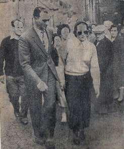 Mrs Beryl Randle, aged 31, of Walsall, the leading woman in the John O Groats to Lands End race, accompanied by Mr Billy Butlin as she entered Bristol Saturday, 12 th March 1960, Day 15 Beryl was