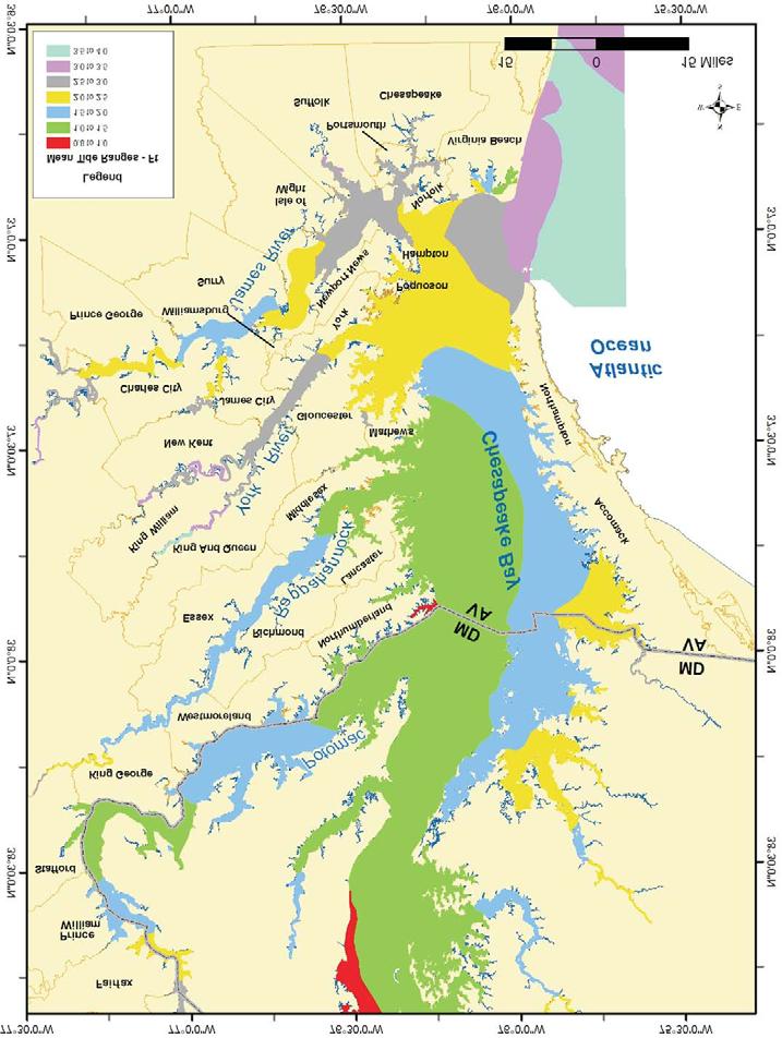 VIMS Shoreline Studies Program Figure 1-3. Mean tide ranges in Chesapeake Bay.
