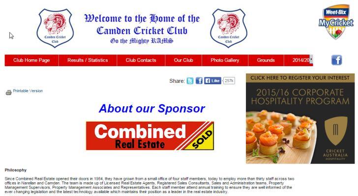 registered players 1 st Tier Advertising on Camden Cricket Club website linked to your