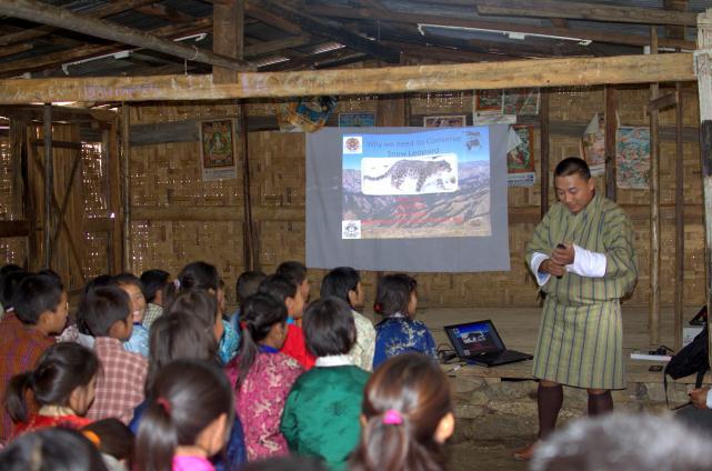 benefits of conserving snow leopards and mountain ecosystem were shared with students.