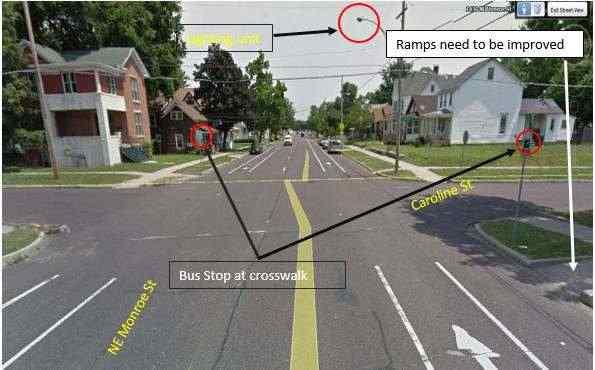 E.1.1.3. Suggested Improvements Figure E-5. Lighting at an intersection. According to the IL MUTCD, the Advanced stop line can be used 20 to 50 ft.