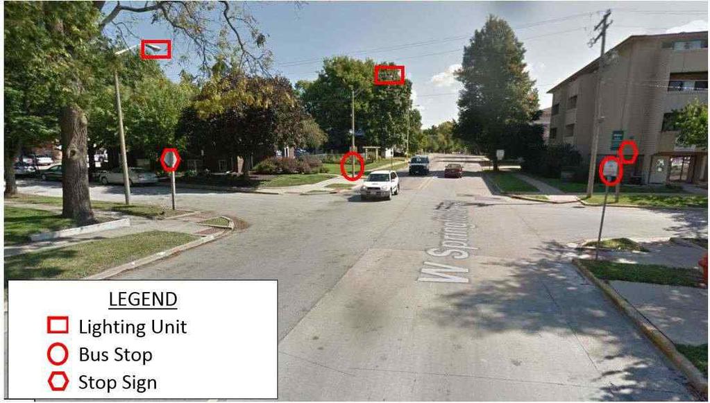 Figure E-49. Unmarked crosswalk at intersection of W. Springfield Ave. and S. Gregory St. E.2.5.2. Evaluation and Suggested Improvements According to Zegeer et al.
