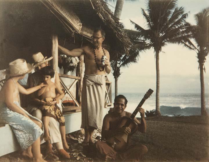 Walter and his family on Samoa in their fale on Tutuila Island, American Samoa. By that time Judith Munk had volunteered for the 4 AM to 8 AM watch.