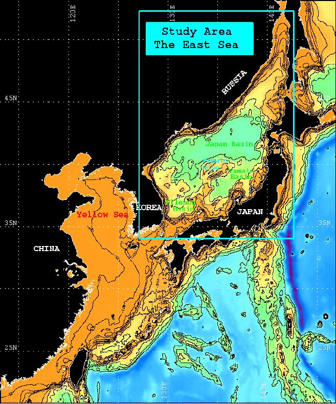 Japan Sea geographic features Japan Sea - Deep semi isolated basin (>3500 m) - Inflow of Tsushima Warm Current from the south - Strong seasonal variations, ice formation