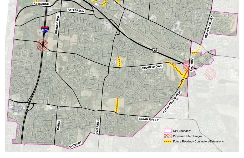 Future Roadway Extensions With the projected residential, office, research and development, and retail growth in the City, as shown on the map on page 27, there will not only be a need to expand