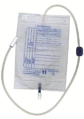 F. Urine Collection Bag with Sampling Port Code No.: 3010 For short and long term urine collection. With bottom outlet and top inlet. Holes at the top for hanging the bag. Capacity 2000 ml.