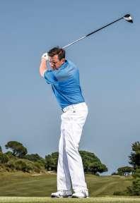 STEP CHANGE When your backswing is at three-quarter length, plant the lead foot forward back to its original position.