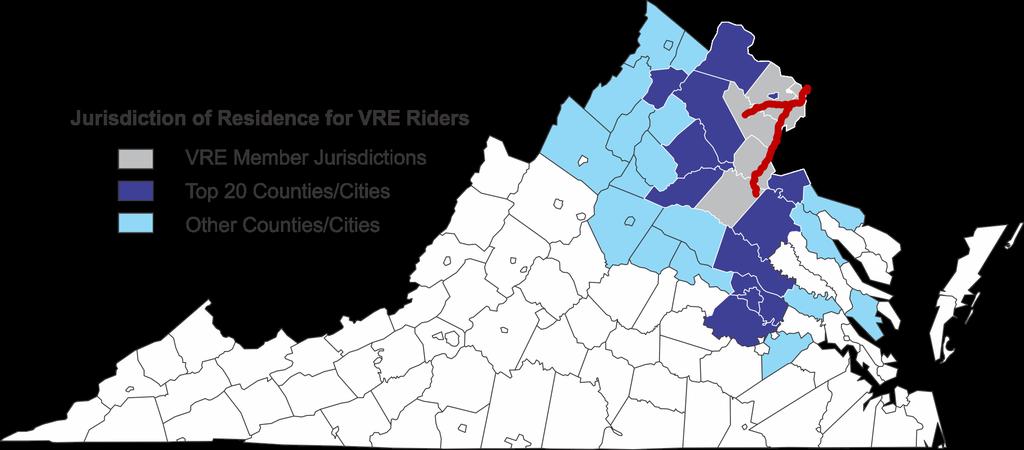 On a typical weekday VRE draws ridership from 39 Virginia Jurisdictions * Winchester Manassas