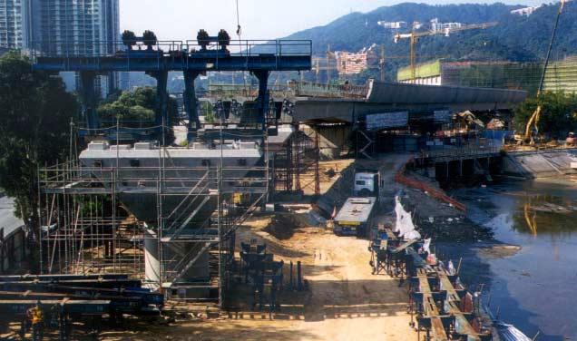 A few sections of viaduct temporarily stressed pending final adjustment at