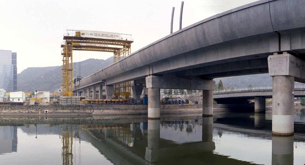 Viaduct crossing the Siu Lek Yuen Channel heading towards Shek Mun Station.