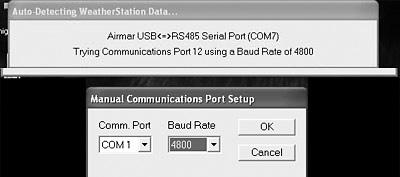 that matches the COM port shown in brackets on the Auto-Detecting WeatherStation Data window. 4. Select the appropriate Baud Rate from the drop-down menu.