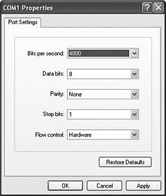4. Select the appropriate Baud Rate from the drop-down menu. If you have a: USB Converter, set the baud rate to 4800. If you have a Combiner, set the baud rate to 57