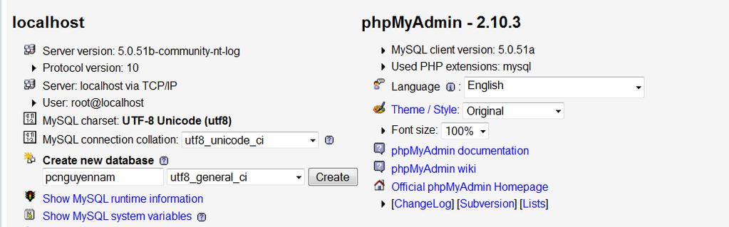diện phpmyadmin, chúng ta sẽ bắt đầu tạo database cho Joomla Hình 3.