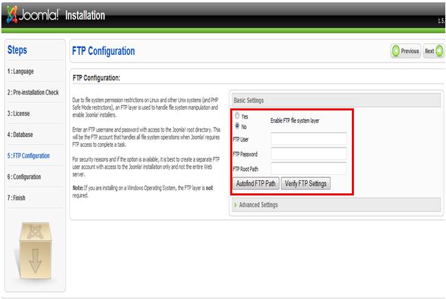 Thiết lập các thông số FTP (FTP Configuration) Bƣớc này có thể bỏ qua vì đang cài localhost, nếu cài