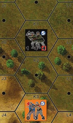 degrading terrain hex; but, Level-1, -2 and -3 blocking/degrading terrain obstacles cast a one-hex shadow that blocks/degrades LOS to units located directly behind them.