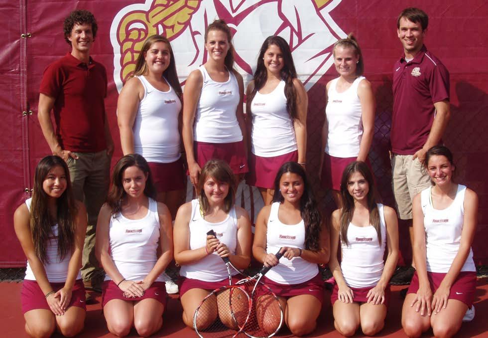 The 2013 Rhode Island College Women's Tennis Team Front Row (left to right): Li-Na Mansolillo, Cassandra Parmenter, Sadie Campanella, Noelle Tiberi, Tressa Cannata, Ashley Fochler.