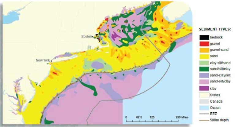 106 Figure 15. Seabed types in the Gulf of Maine and Georges Bank region. Taken from Stiles et al. 2007. 3.