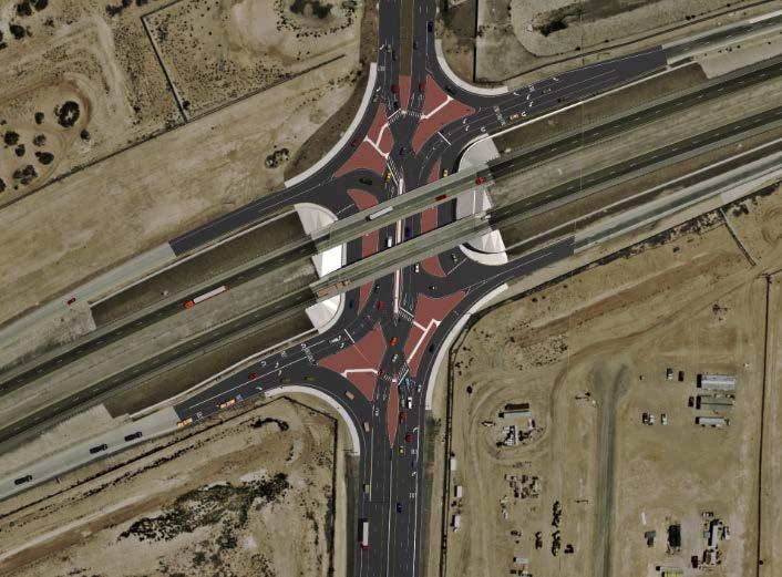 LOOP 375 at SPUR 601 DDI Description: This intersection is a modified diamond intersection with a shift in traffic within the intersection to safely and efficiently accommodate high volume left turn