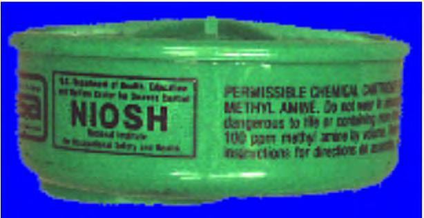 Identification of Filters, Cartridges, and Canisters All filters, cartridges and canisters used in the workplace must be labeled and color coded with the NIOSH approval label The label must not be