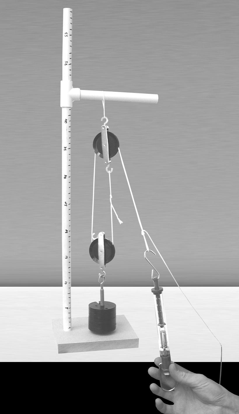 16. Change the pulley system to a block-and-tackle system with a single fixed pulley and a single pulley (Figure 8): a.