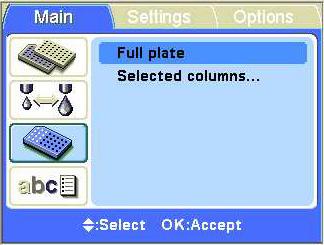 Routine Operation Dispensing parameters The default cassette types and dispensing volumes for different plate types are given in Table 4 3. Column selection Accept the selections using the OK button.