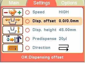 Routine Operation Protocol settings Dispensing offset The default dispensing offset is 0.0/0.0 mm.