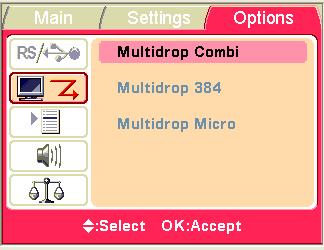 Select the dispenser in remote mode in question. Refer to Remote control to Multidrop Combi on page 98. Go to the Options menu.