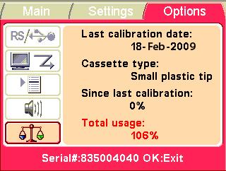 Calibration of the Dispensing Cassette Verifying and recalibrating the dispensing cassette Use the Left and Right arrow keys to select the day, month or year.