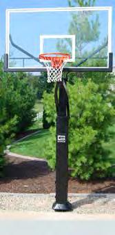 of the backboard, allowing for a clear, unobstructed view during play Backboard is comprised of glass with direct mount attachment to a heavy steel welded uni-frame for extra support and
