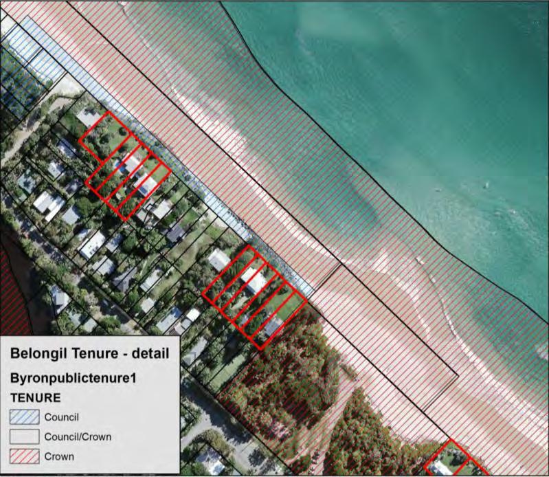 Council's draft 2016 draft BBECZMP identifies the Crown Reserve at Belongil: There is a Crown Reserve no trust, which extends along a significant proportion of the Belongil and North Beach foreshore