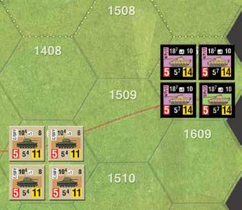 Operation Dauntless Play Book 15 20.14.2 All-AFV Assault It is the German Action Phase and a stack of Panthers is preparing to assault a stack of British Sherman II DDs.