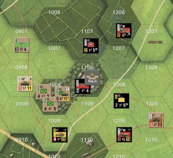 Operation Dauntless Play Book 5 20.6 Combat with Support It is the British Combat Phase. The British player declares a Combat against German hex 1108 with the British stack in 1008.