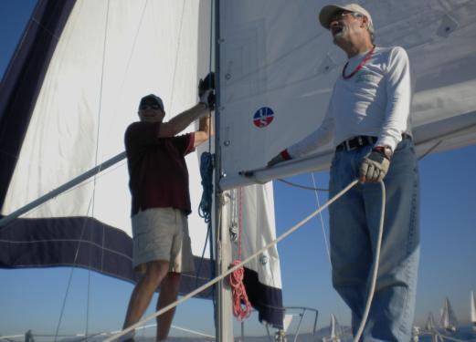 We usually start together, but Bob finishes much sooner than we do. He is usually assisted by Willi Hugelshofer, Bill Yount, and Tony Musolino all excellent sailors.
