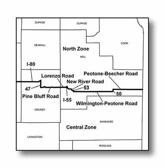 WATERFOWL HUNTING ZONES North Zone That portion of the state north of a line extending west from the Indiana border along Peotone-Beecher Road to Illinois Route 50, south along Illinois Route 50 to