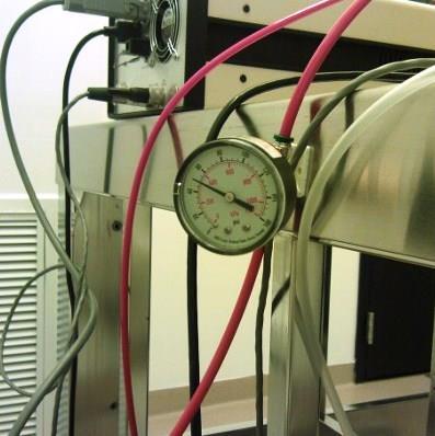 The pressure reading should be between 70-80 psi see Figure 1. If it is not within this range, contact a Shared Research Facilities staff member.