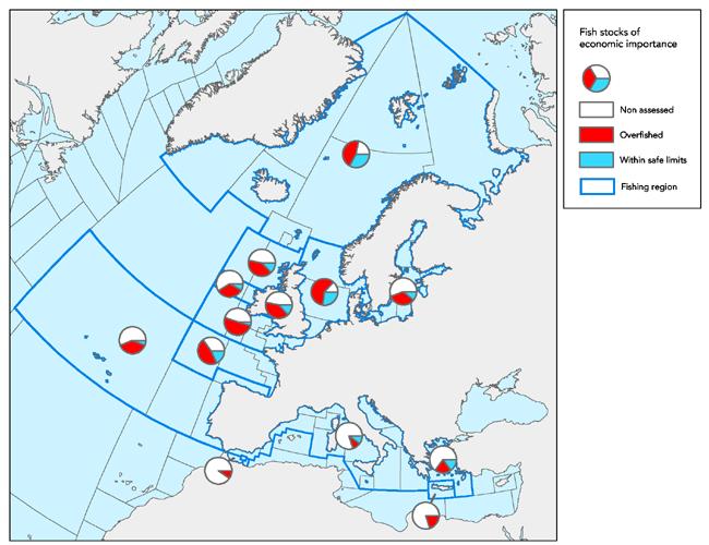 Figure 1: Commercial fish stocks outside safe in the North East Atlantic and Baltic Sea in 2002 Source: : ICES, FAO and GFCM, SAC Report 2002 Compiled by ETC Water Results and assessment Policy
