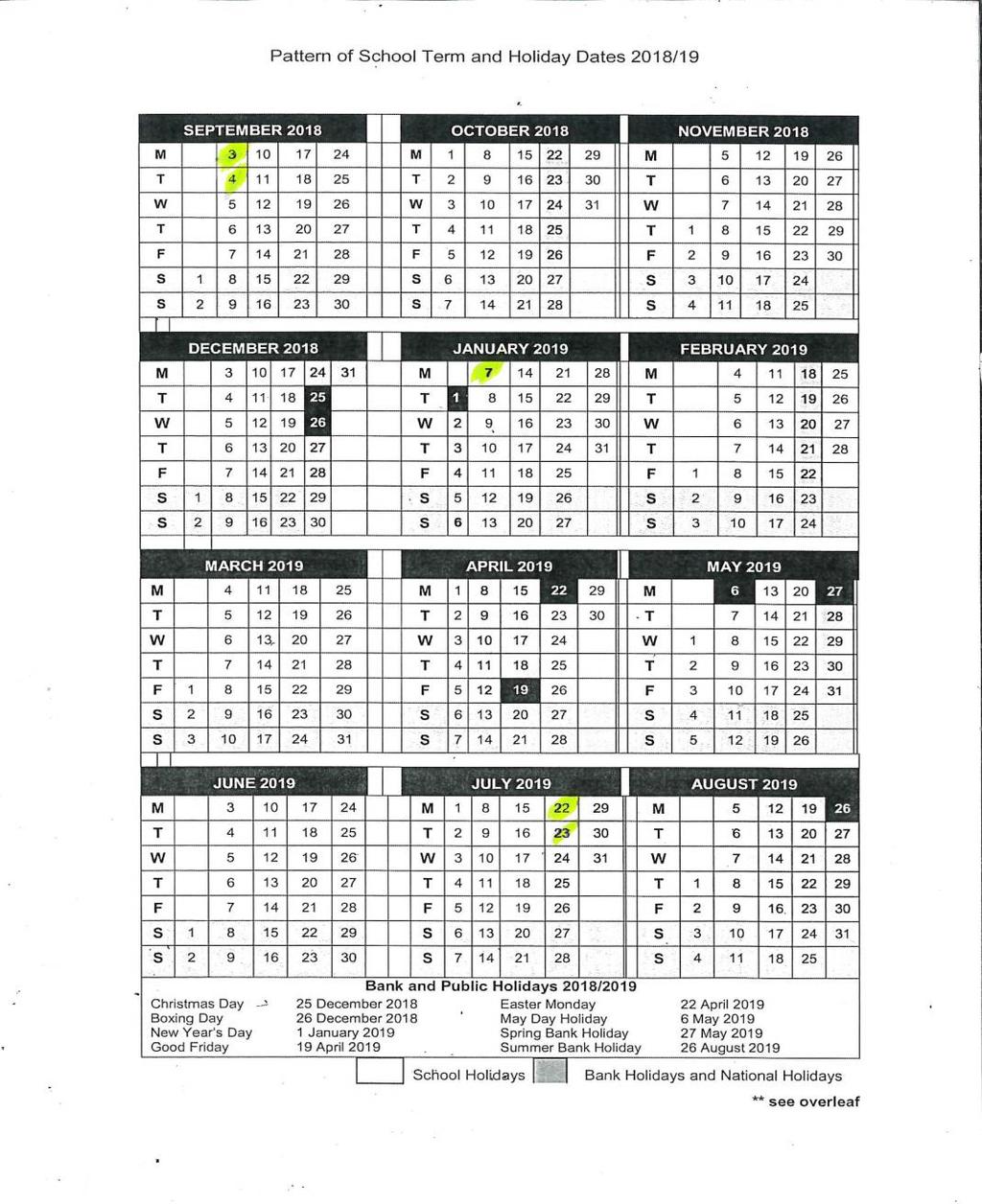 2018/2019 School Year Calendar