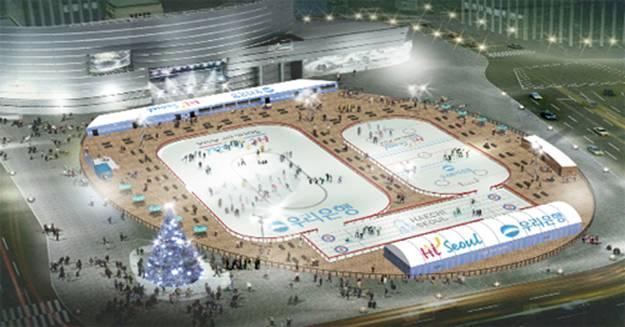 The ice skating rink at Seoul Plaza in downtown Seoul is breathtaking. In warmer weather it is the venue for many public entertainment activities. It also is the site for demonstrators and orators.