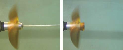 Fig.13 Comparison of Propeller Characteristics by Model Test (Economical/Contraction) Fig.14 shows the photograph of flow visualization of the hub vortex.