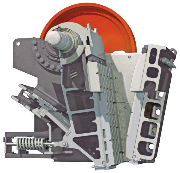 Deflector plate. Quick and easy installation of jaw plates by using clamping bars to fix the jaw plates to the crusher. Lubrication-free toggle-plate.