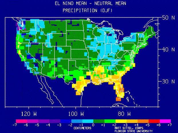 Conditions during El Niño Northern US warms