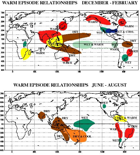 El Niño Effects: rain / storms wet conditions throughout north america,