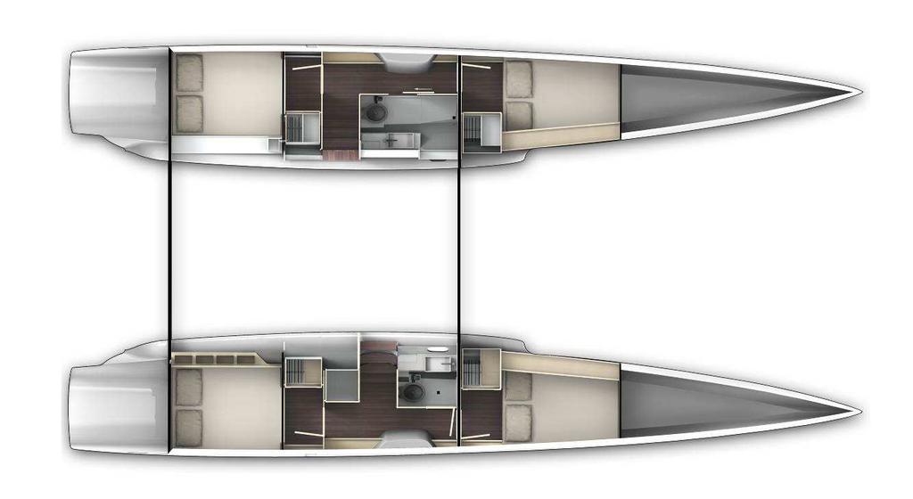 Opening deck hatch T30 Forward cabin: Longitudinal berth : 200 x 150 cm at berth head (78.7"x58.