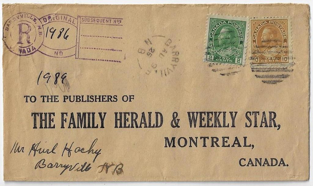 Sauveur de Quebec cds on cover paying 8 registered letter rate to