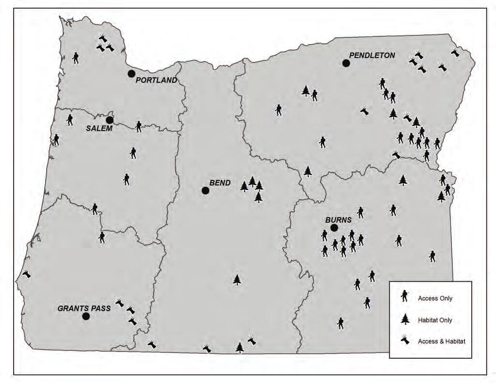 Project Distribution The 76 projects approved as of December 2012 are located throughout the state, reflecting the general distribution of private lands in Oregon.