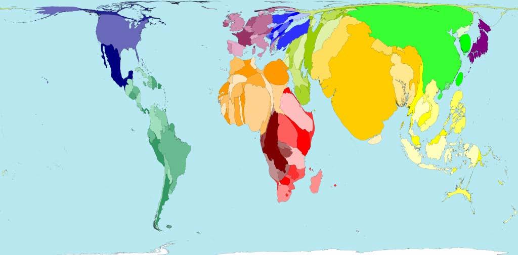 World map weighted by estimated population in