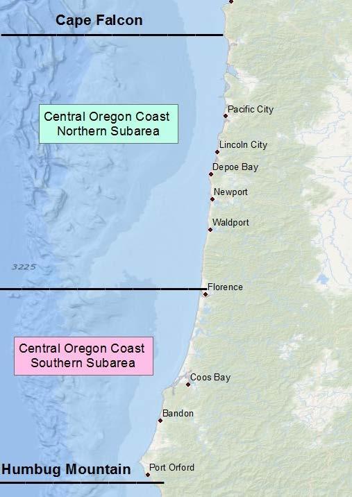 Central Coast Subarea Split the Central Oregon Coast Subarea into Smaller Areas The Central Oregon Coast Subarea (Cape Falcon to Humbug Mountain) is currently managed as one area.