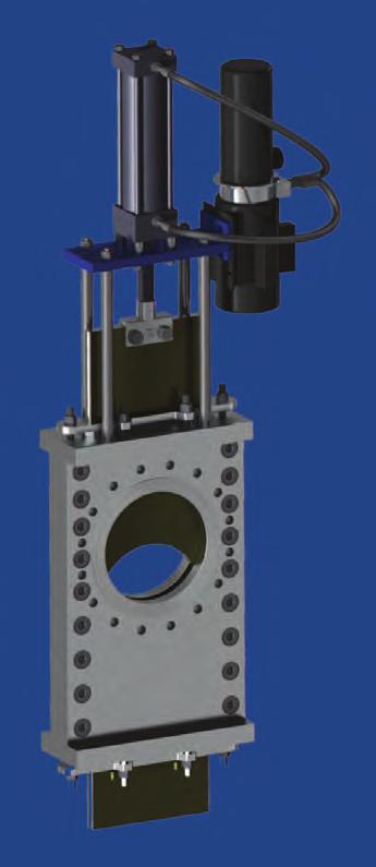 'Ultimate' Slurry Knife Gate Valve Full bore knife gate valve built for heavy slurry service mounted with a self contained hydraulic actuator sized for 1000 psig.