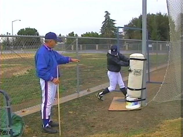 MIDDLE PITCH The hitter will go through his normal swing sequence (relax - ready position - stride - swing) and make contact by swinging the bat into the punching bag.