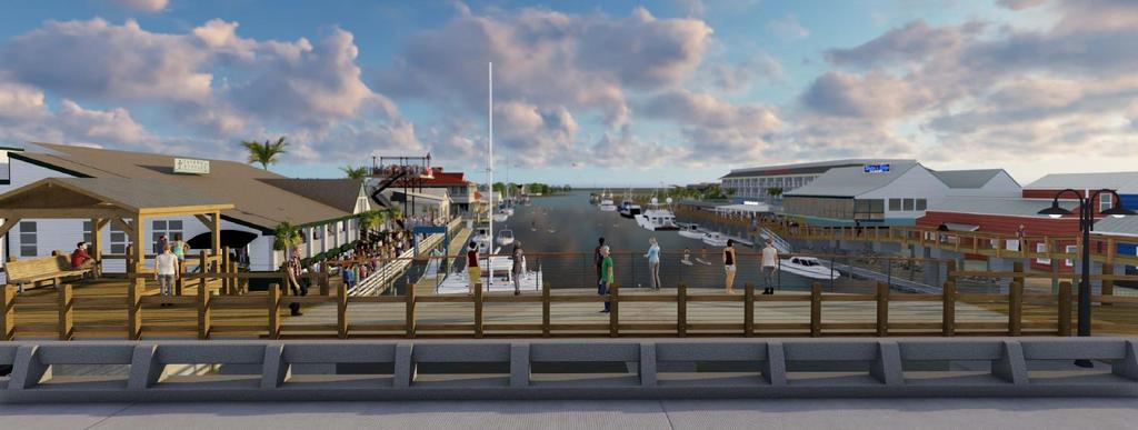 Shem Creek Park Phase 3 Scope: Extend the existing Shem Creek Park boardwalk system from west side of creek to east side of creek with a pedestrian overpass.